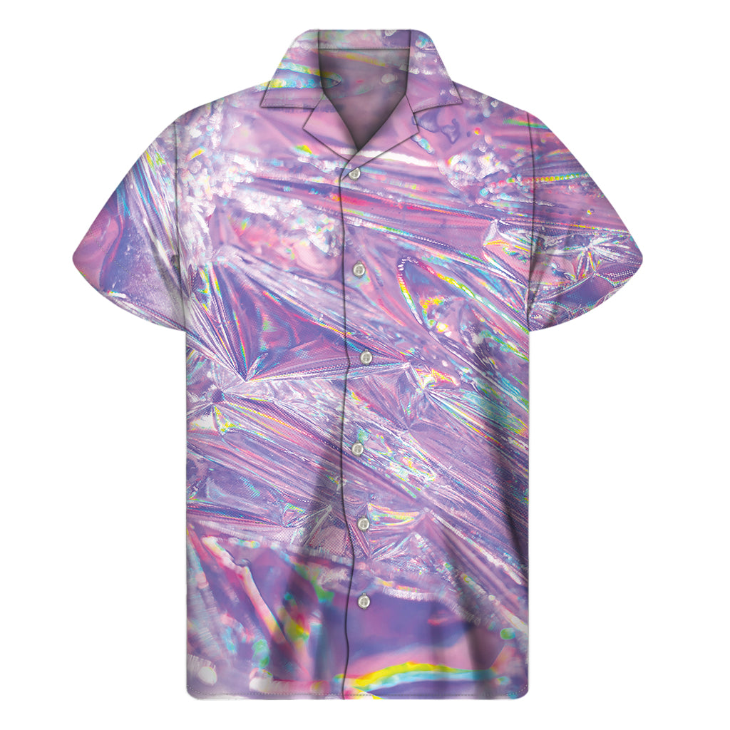 Purple Holographic Print Men's Short Sleeve Shirt