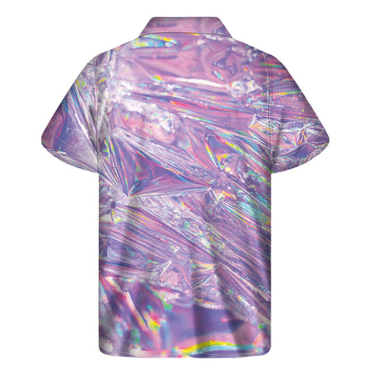 Purple Holographic Print Men's Short Sleeve Shirt