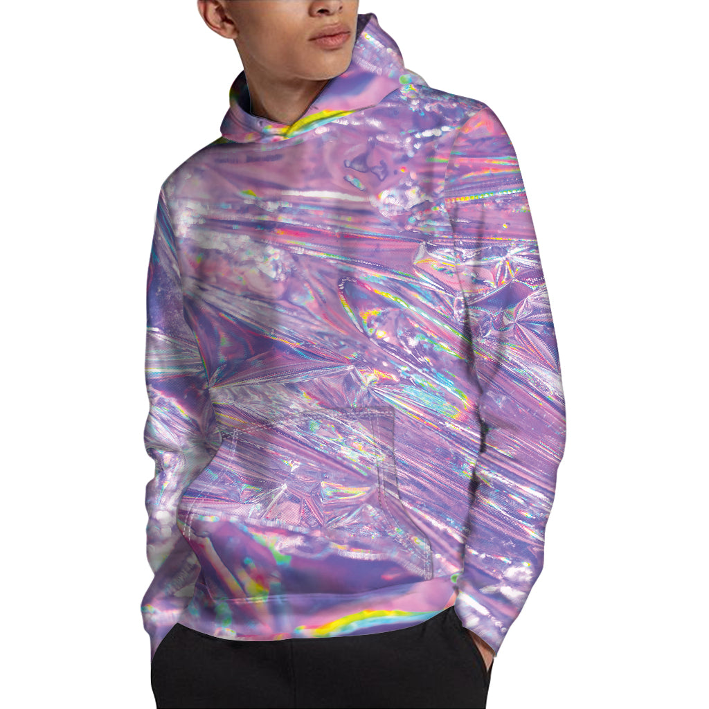 Purple Holographic Print Pullover Hoodie