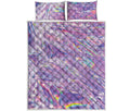 Purple Holographic Print Quilt Bed Set