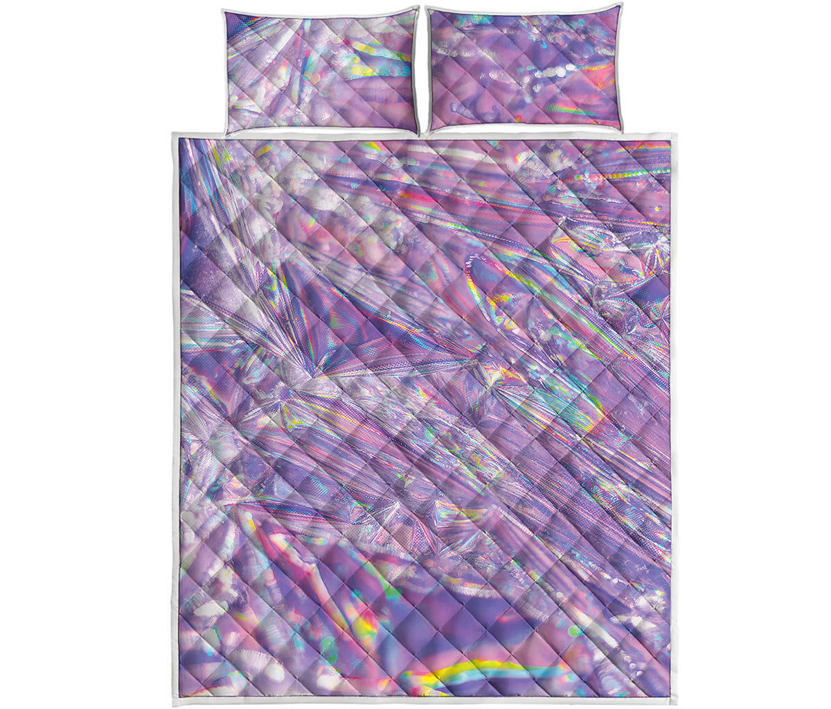 Purple Holographic Print Quilt Bed Set