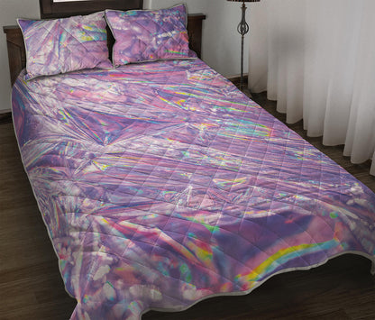 Purple Holographic Print Quilt Bed Set