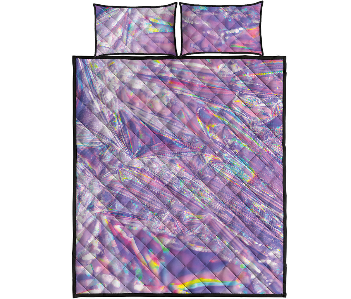 Purple Holographic Print Quilt Bed Set
