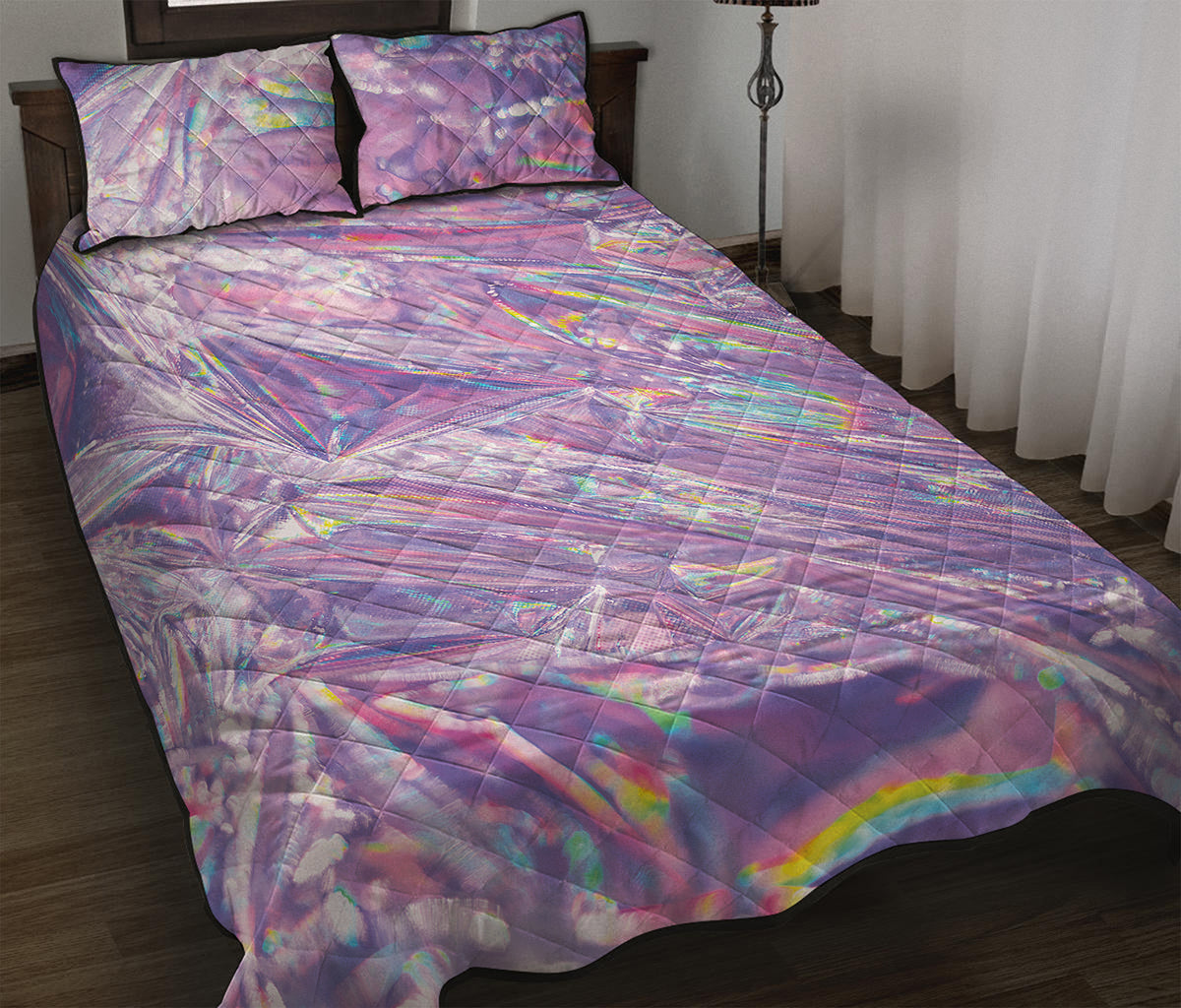 Purple Holographic Print Quilt Bed Set