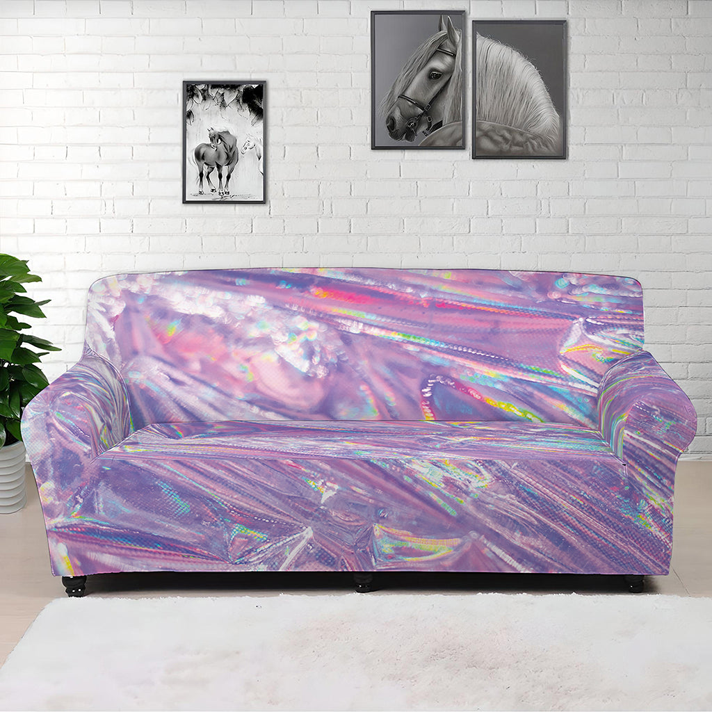 Purple Holographic Print Sofa Cover
