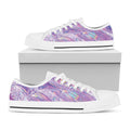 Purple Holographic Print White Low Top Sneakers