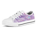 Purple Holographic Print White Low Top Shoes