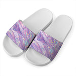 Purple Holographic Print White Slide Sandals