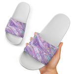 Purple Holographic Print White Slide Sandals