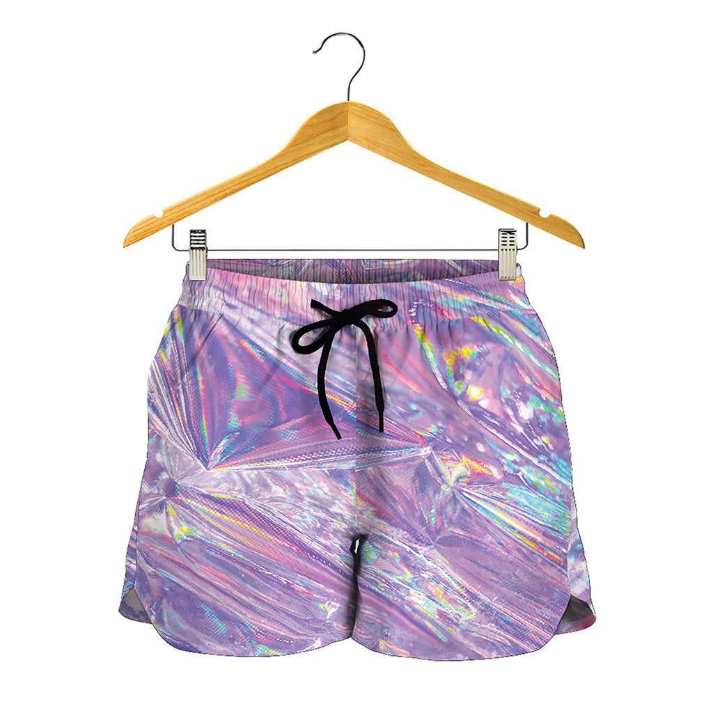 Purple Holographic Print Women's Shorts