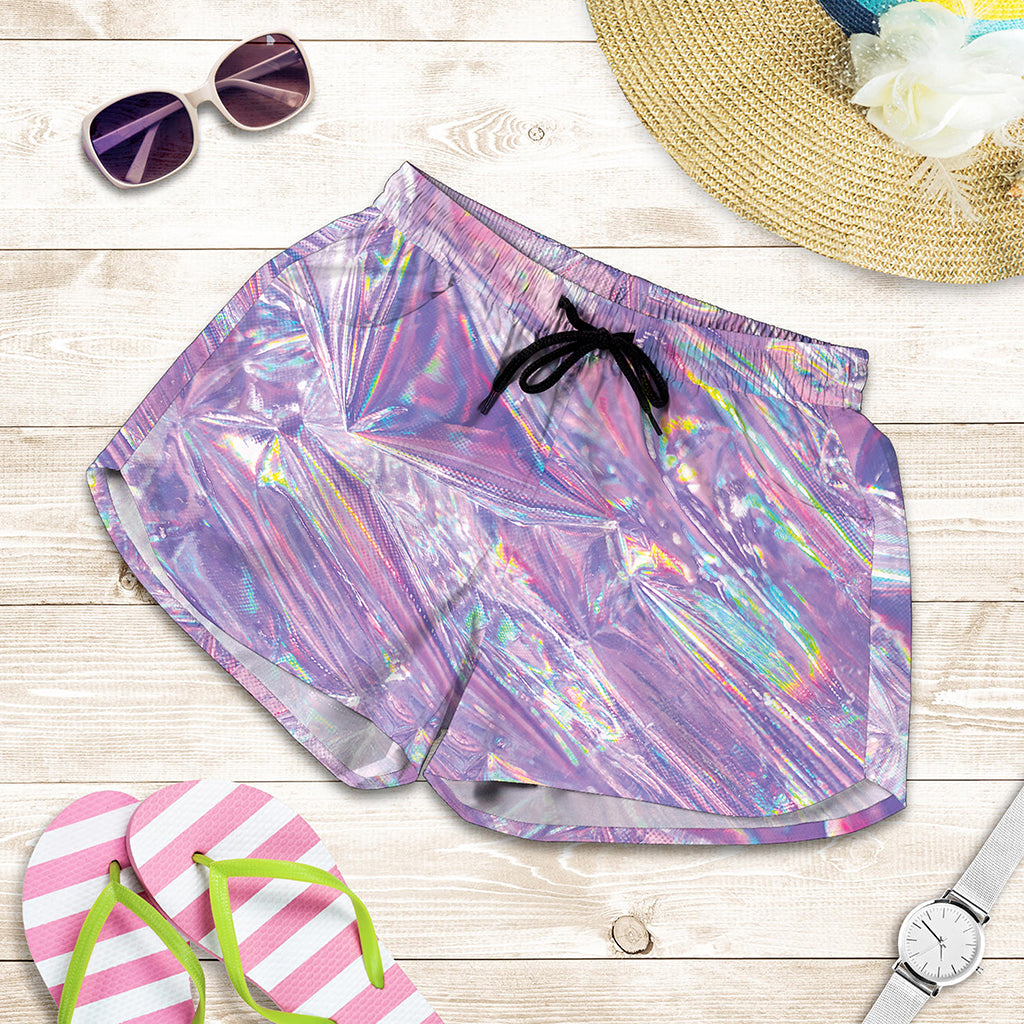 Purple Holographic Print Women's Shorts