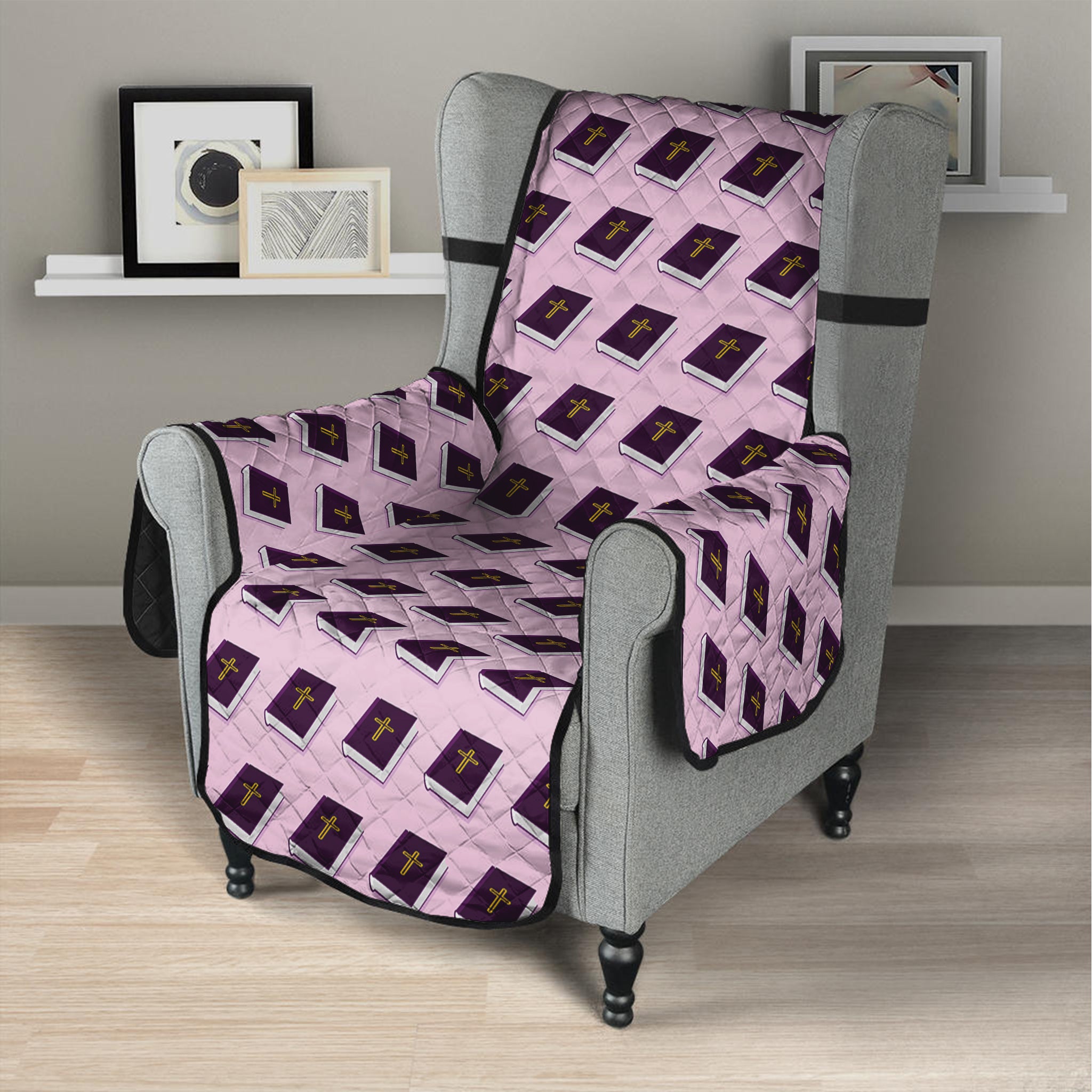 Purple Holy Bible Pattern Print Armchair Protector