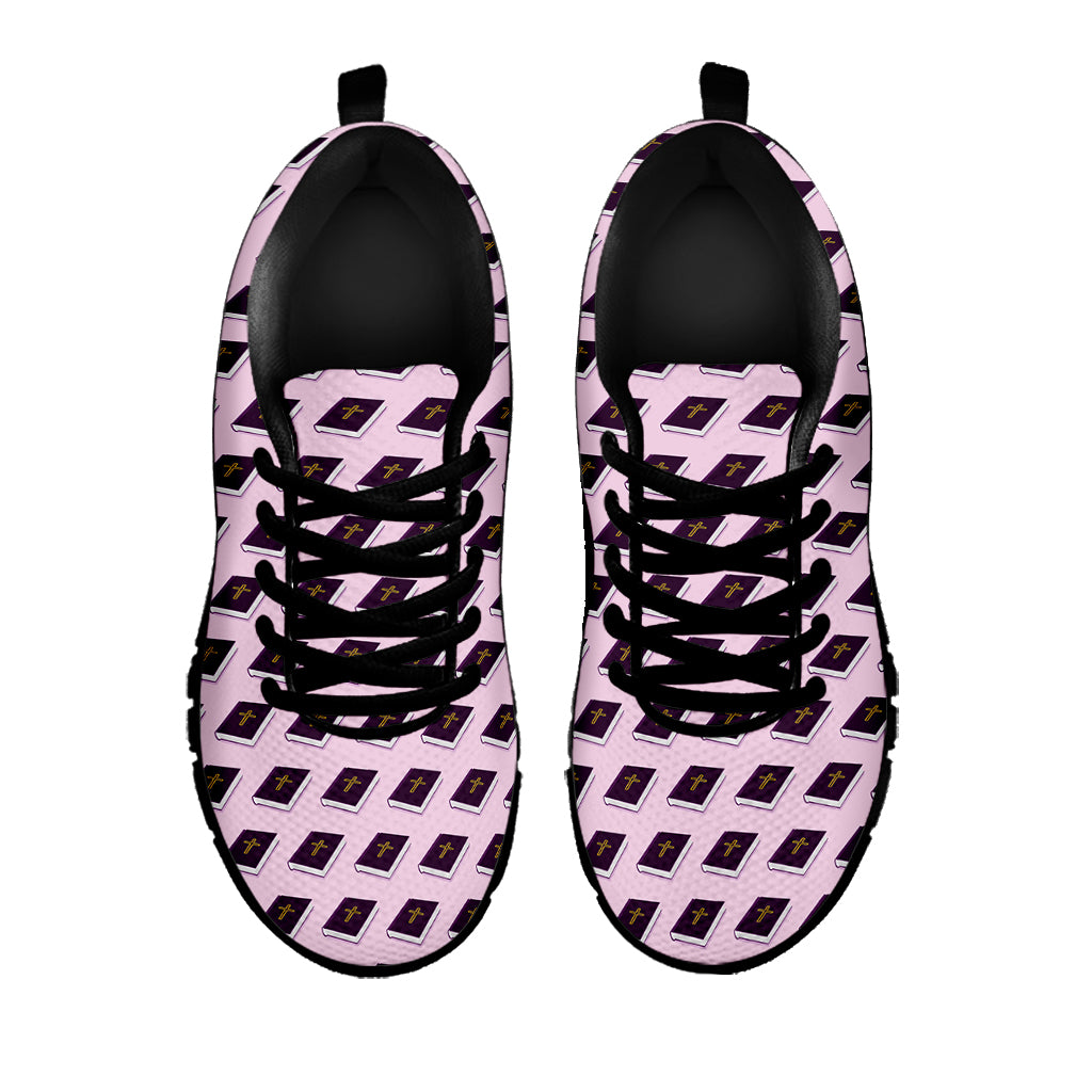 Purple Holy Bible Pattern Print Black Sneakers