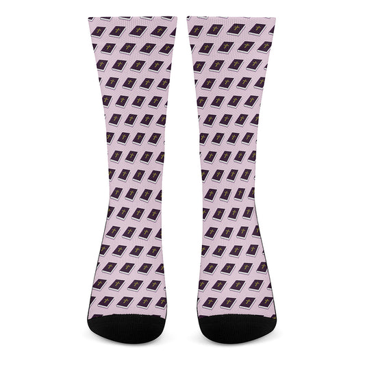 Purple Holy Bible Pattern Print Crew Socks