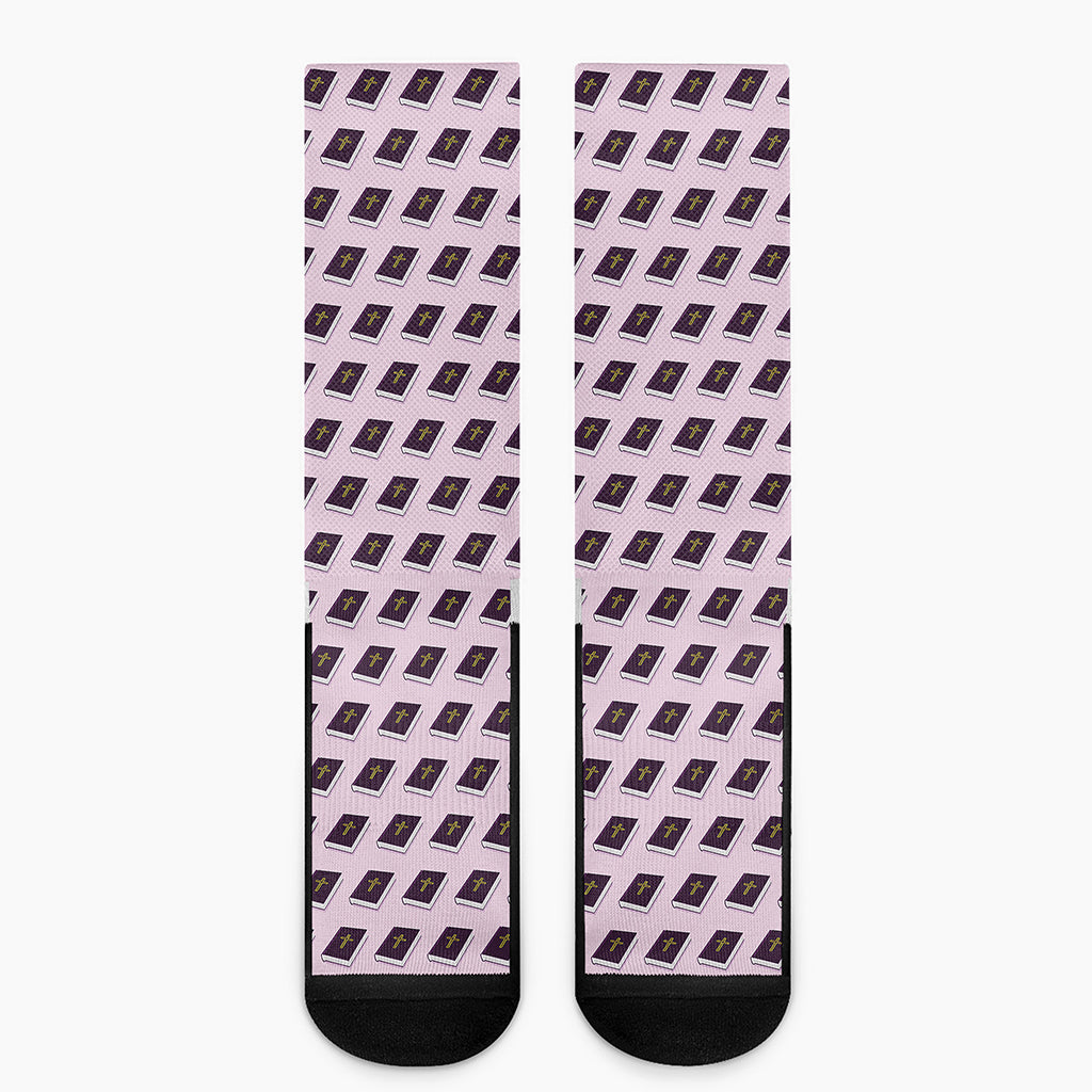 Purple Holy Bible Pattern Print Crew Socks