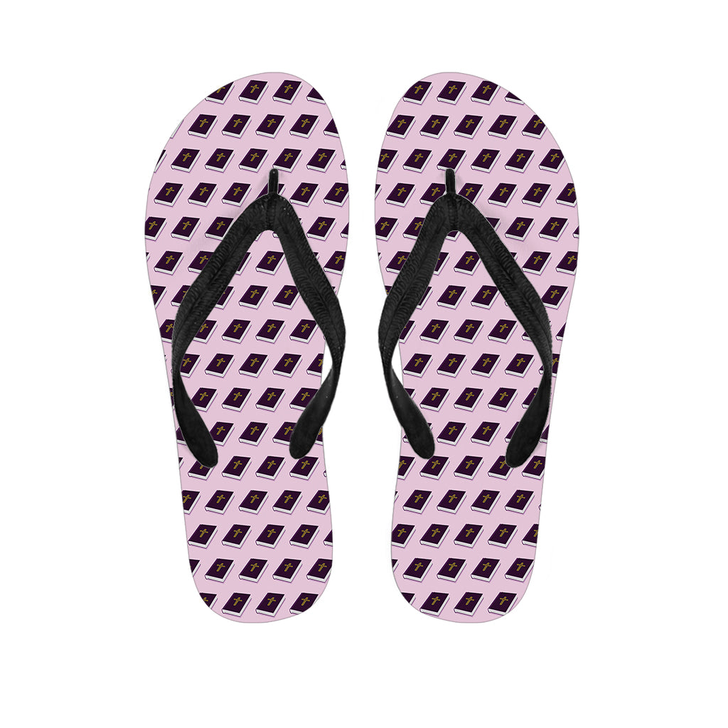 Purple Holy Bible Pattern Print Flip Flops