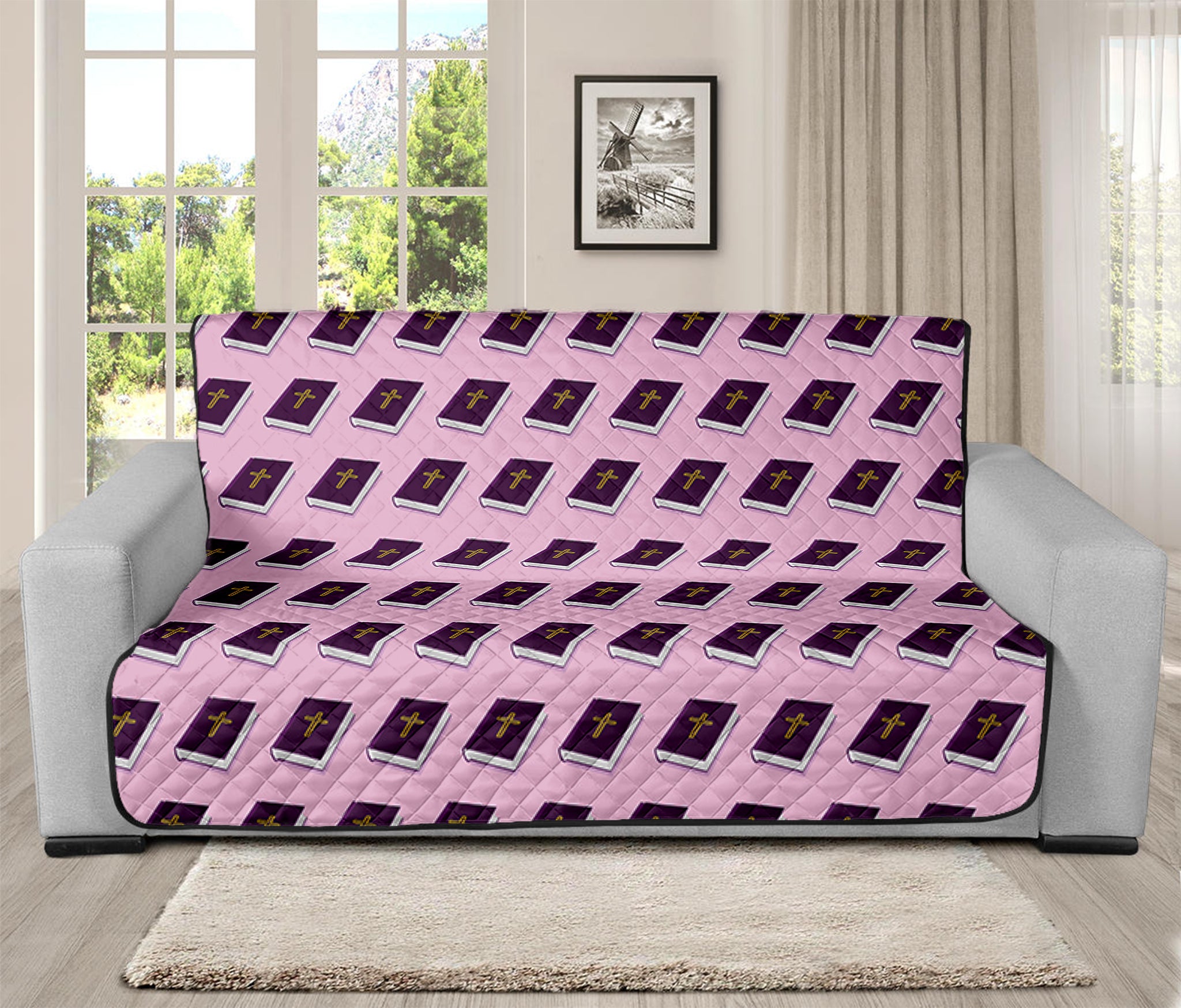 Purple Holy Bible Pattern Print Futon Protector