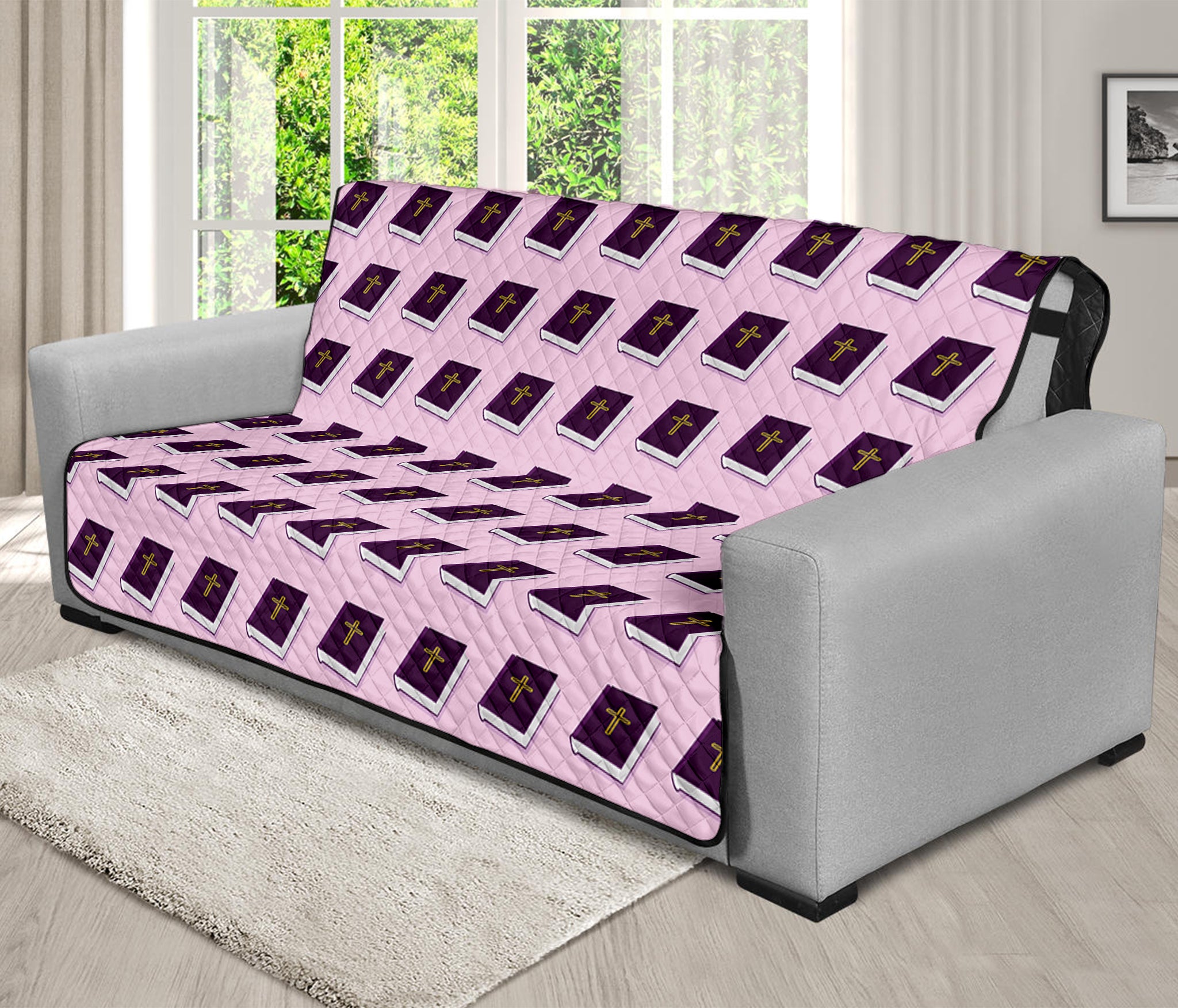 Purple Holy Bible Pattern Print Futon Protector