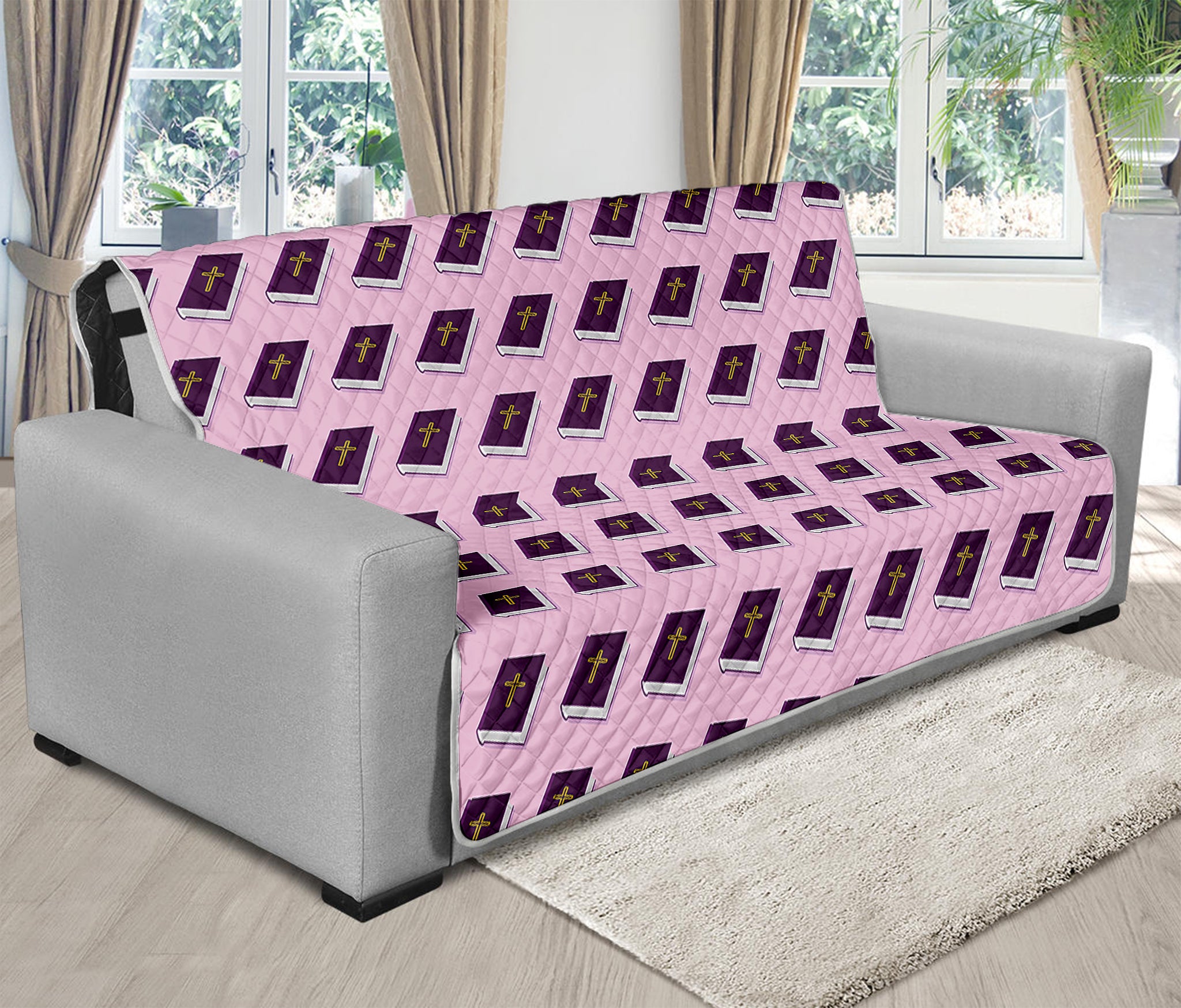 Purple Holy Bible Pattern Print Futon Protector