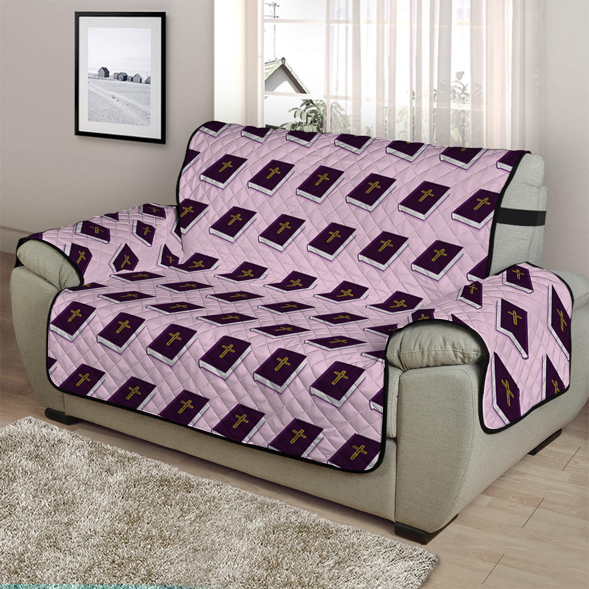 Purple Holy Bible Pattern Print Half Sofa Protector