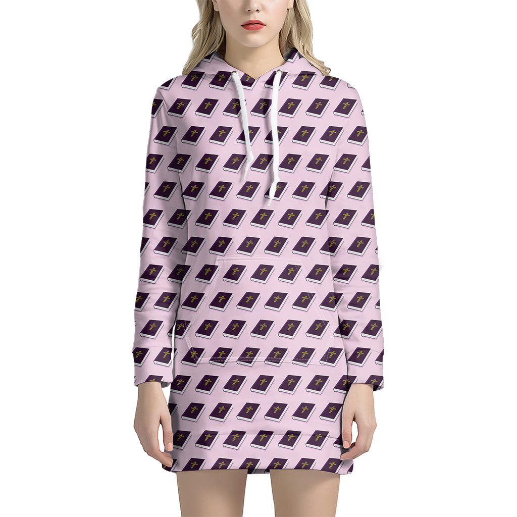 Purple Holy Bible Pattern Print Hoodie Dress