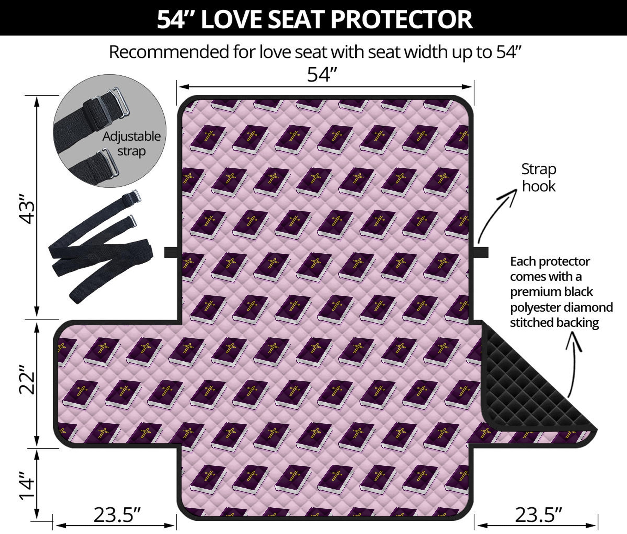 Purple Holy Bible Pattern Print Loveseat Protector