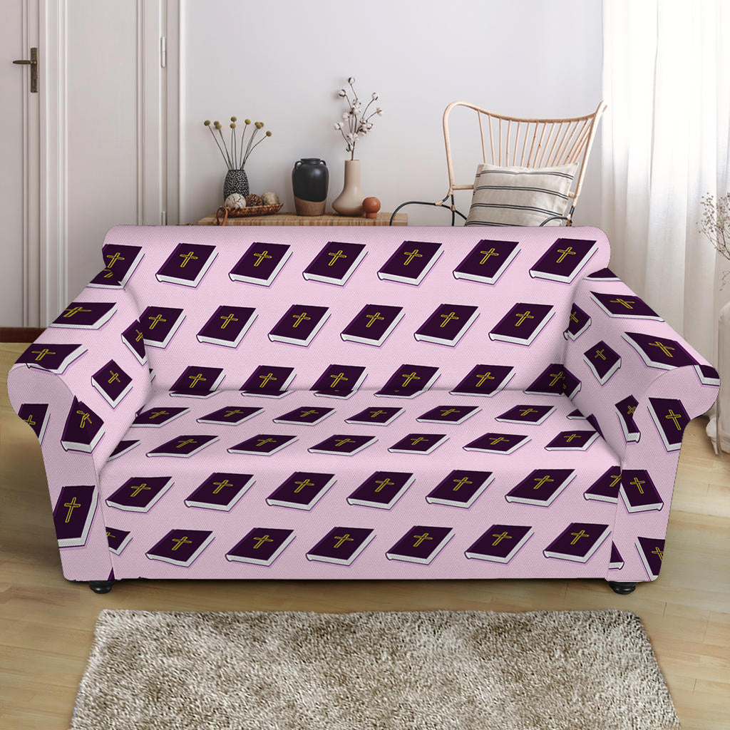 Purple Holy Bible Pattern Print Loveseat Slipcover