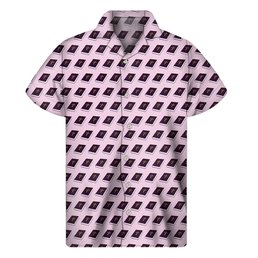 Purple Holy Bible Pattern Print Men's Short Sleeve Shirt