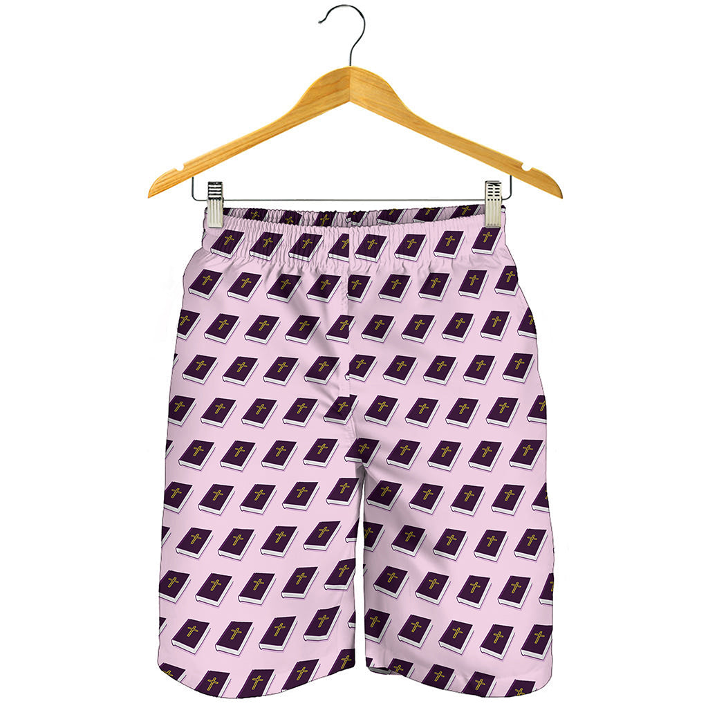 Purple Holy Bible Pattern Print Men's Shorts