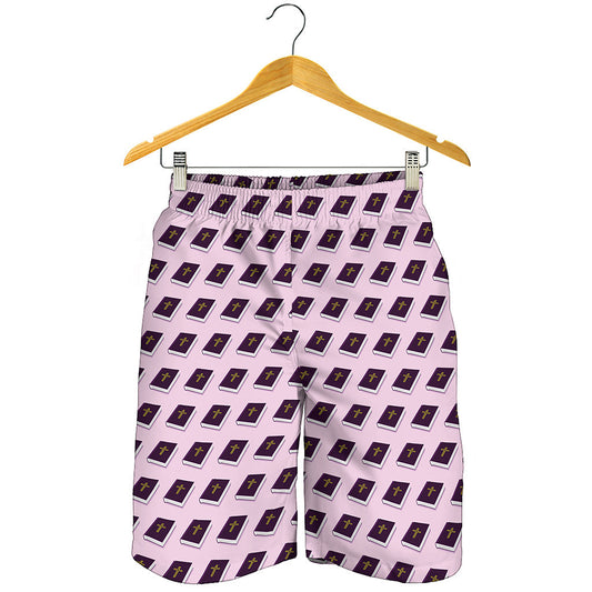 Purple Holy Bible Pattern Print Men's Shorts