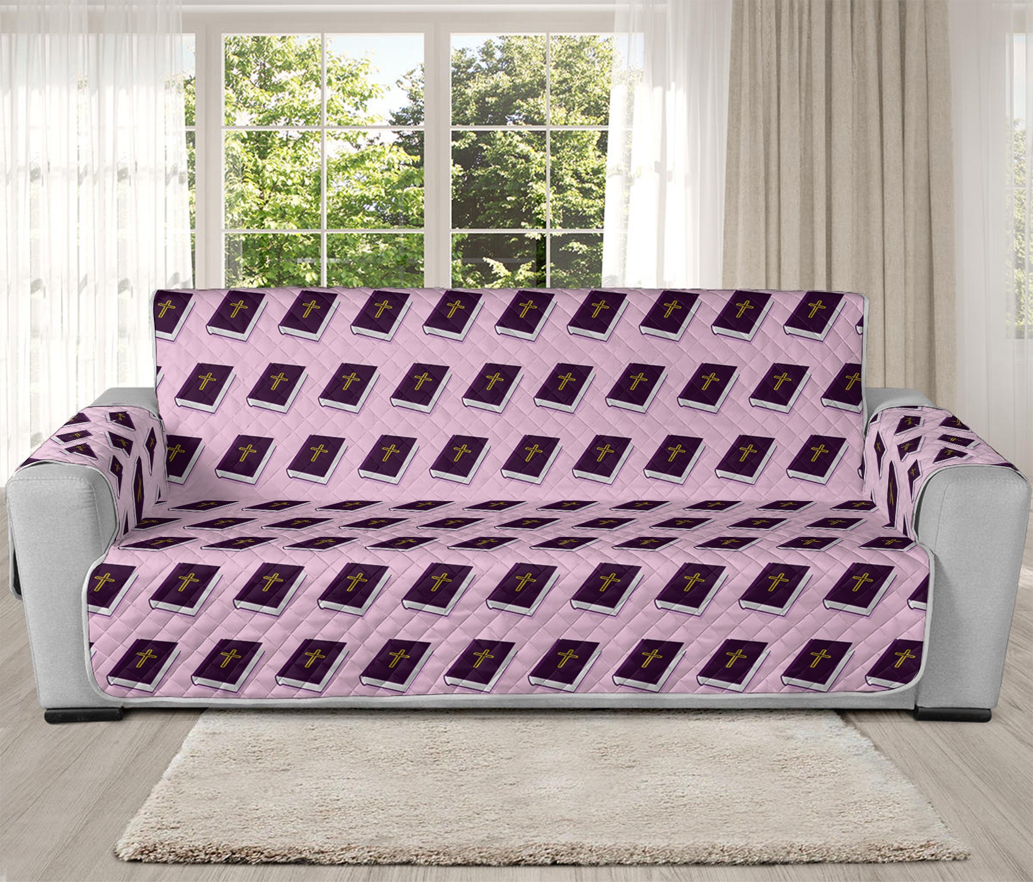 Purple Holy Bible Pattern Print Oversized Sofa Protector