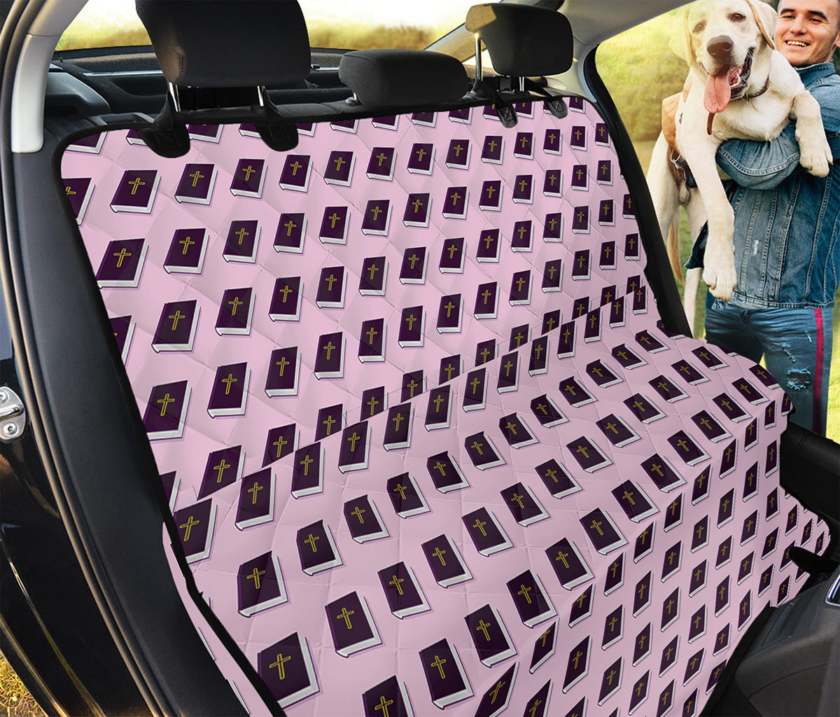 Purple Holy Bible Pattern Print Pet Car Back Seat Cover