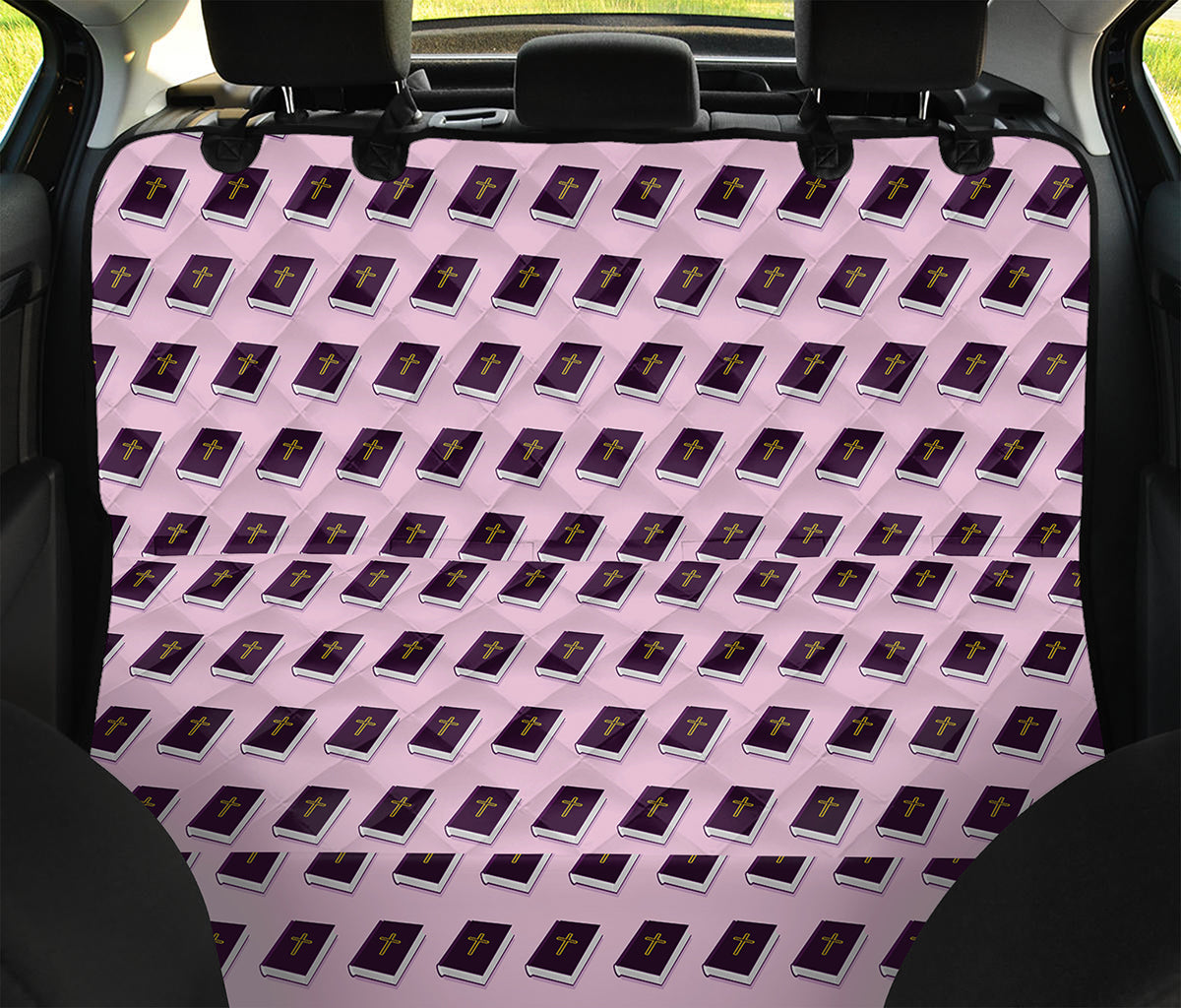 Purple Holy Bible Pattern Print Pet Car Back Seat Cover