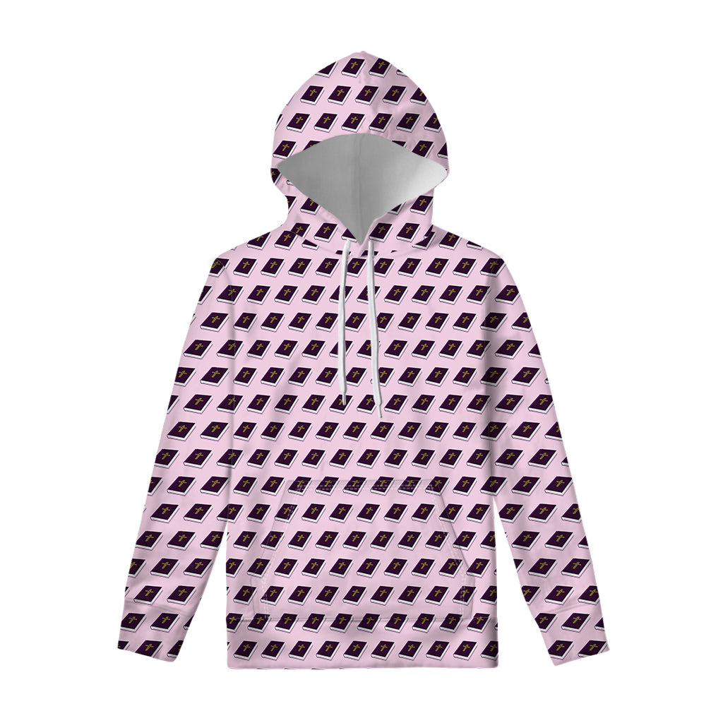 Purple Holy Bible Pattern Print Pullover Hoodie