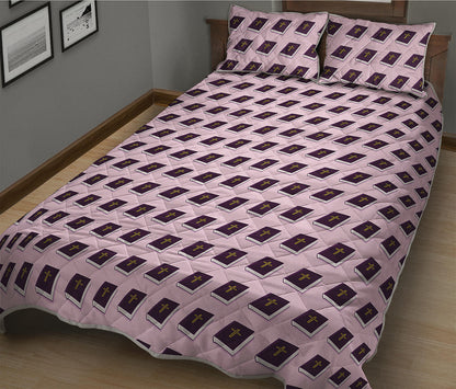 Purple Holy Bible Pattern Print Quilt Bed Set