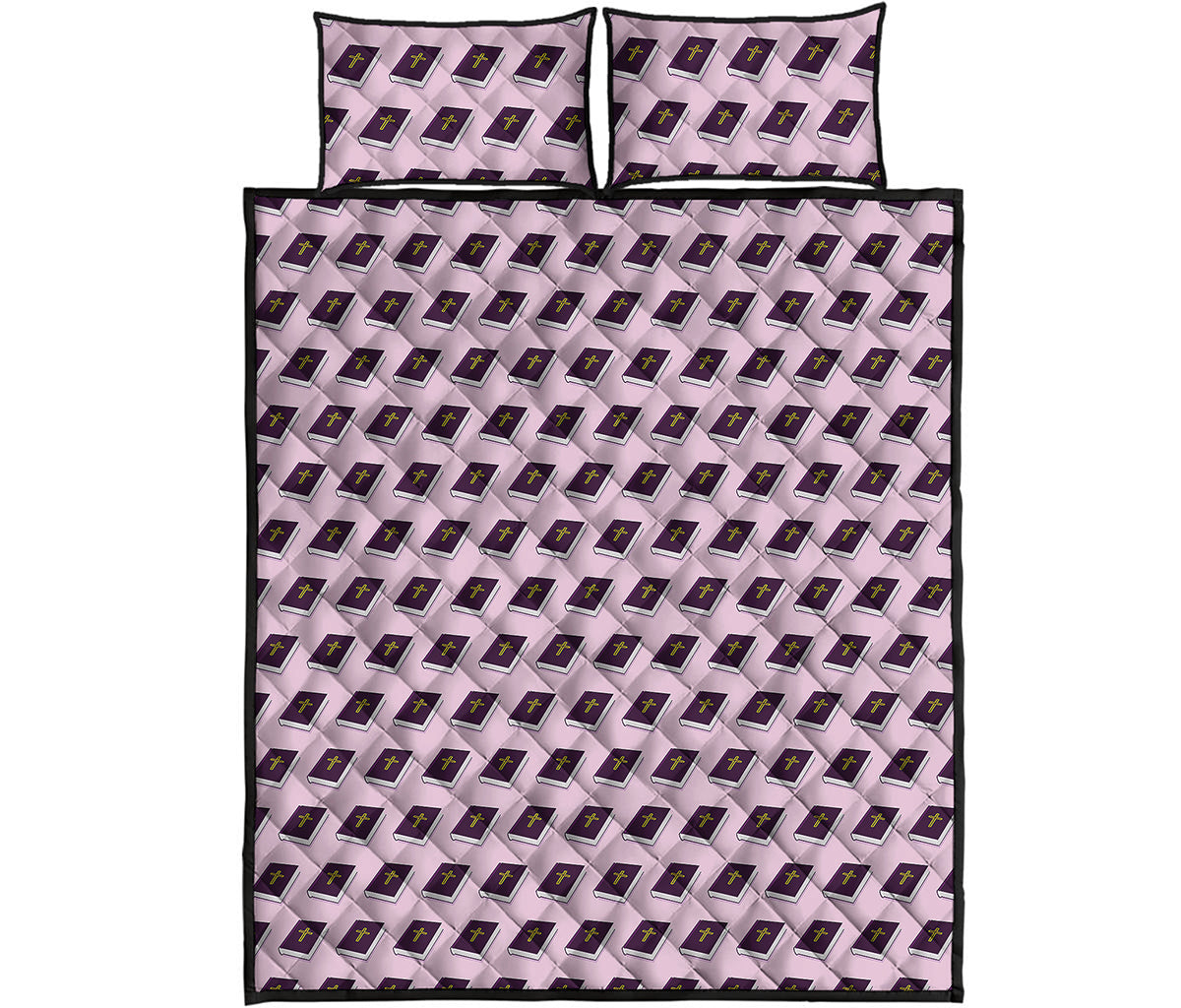 Purple Holy Bible Pattern Print Quilt Bed Set