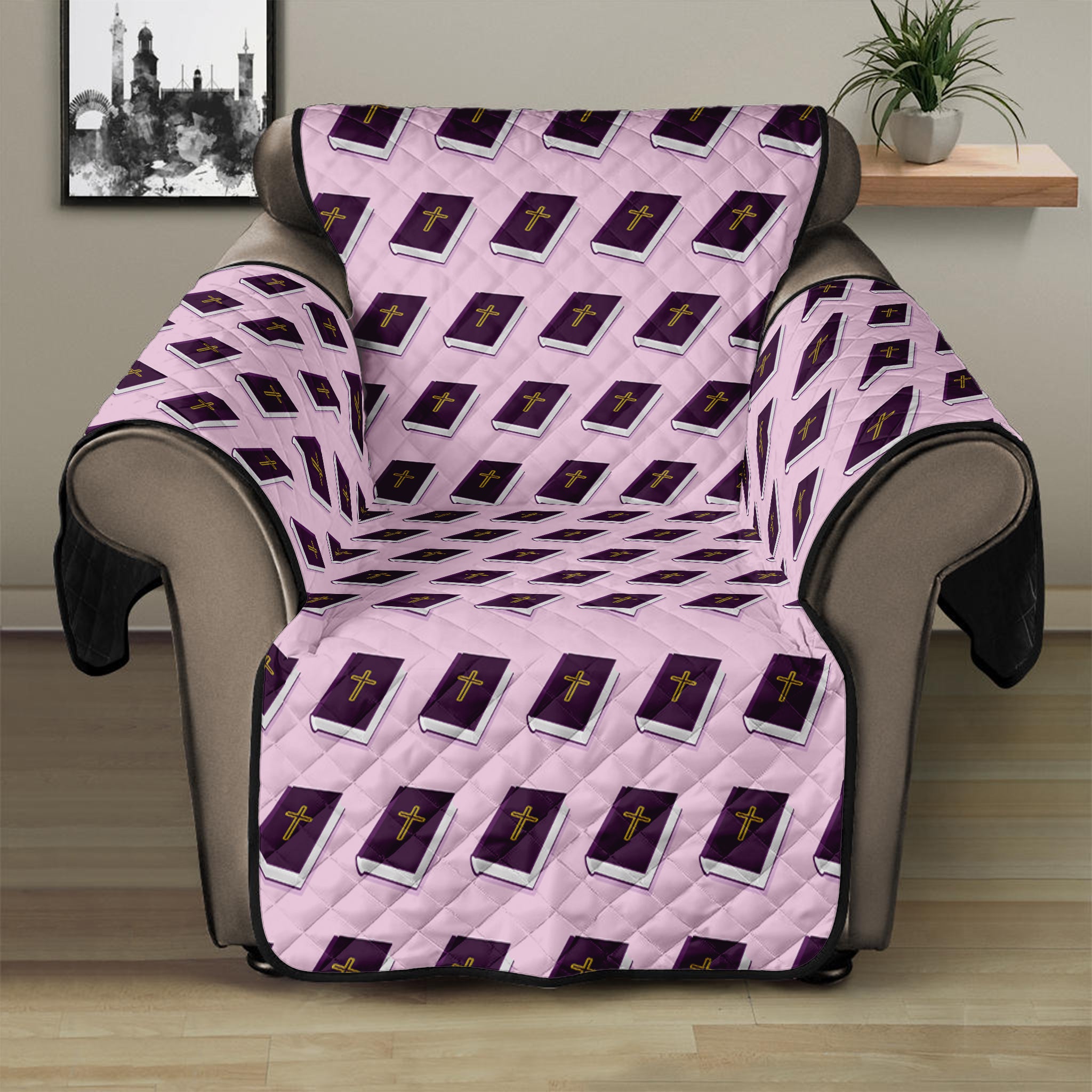 Purple Holy Bible Pattern Print Recliner Protector