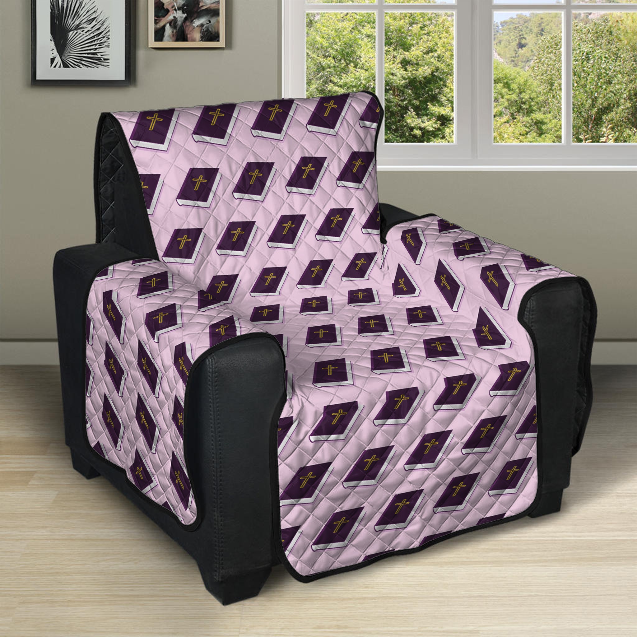 Purple Holy Bible Pattern Print Recliner Protector