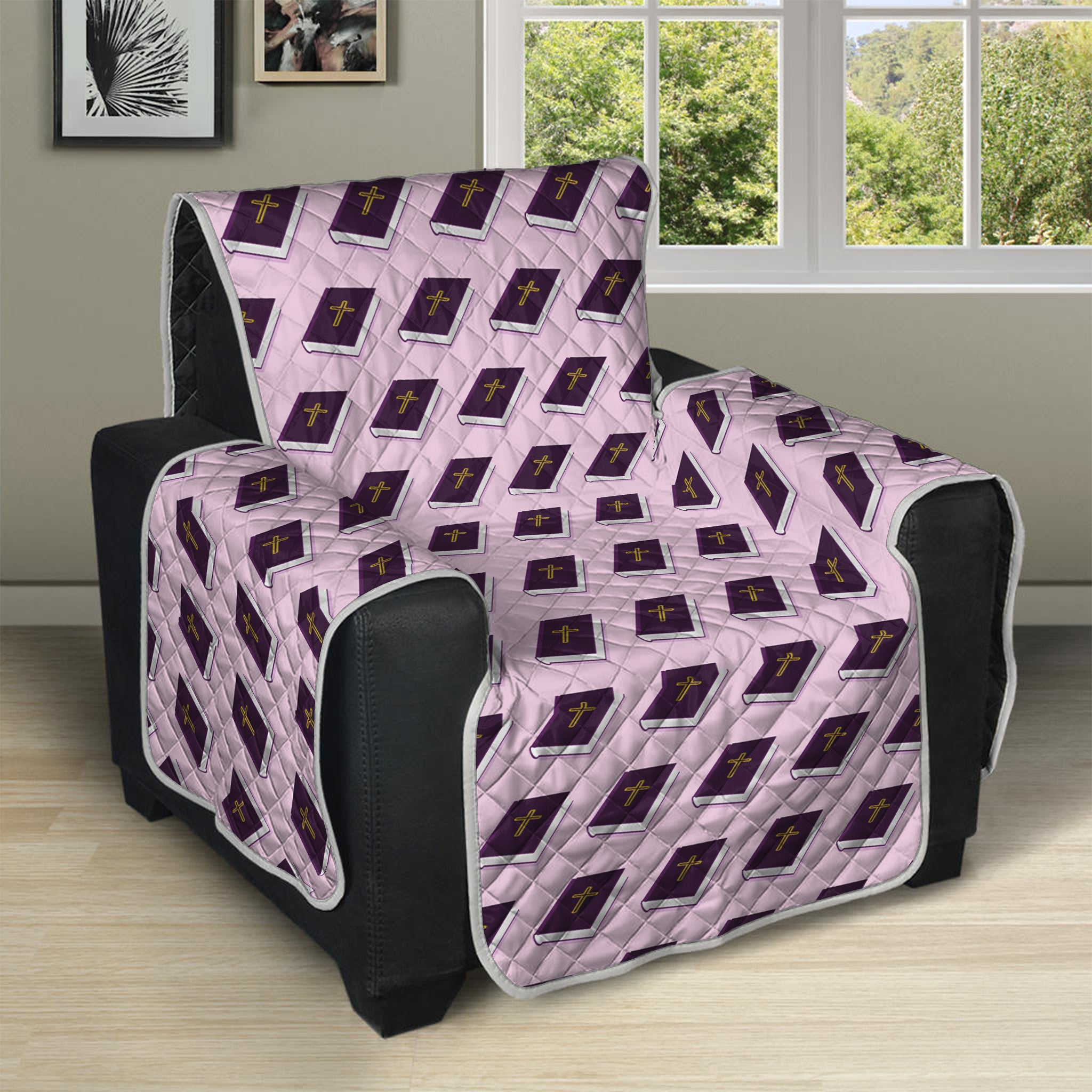 Purple Holy Bible Pattern Print Recliner Protector