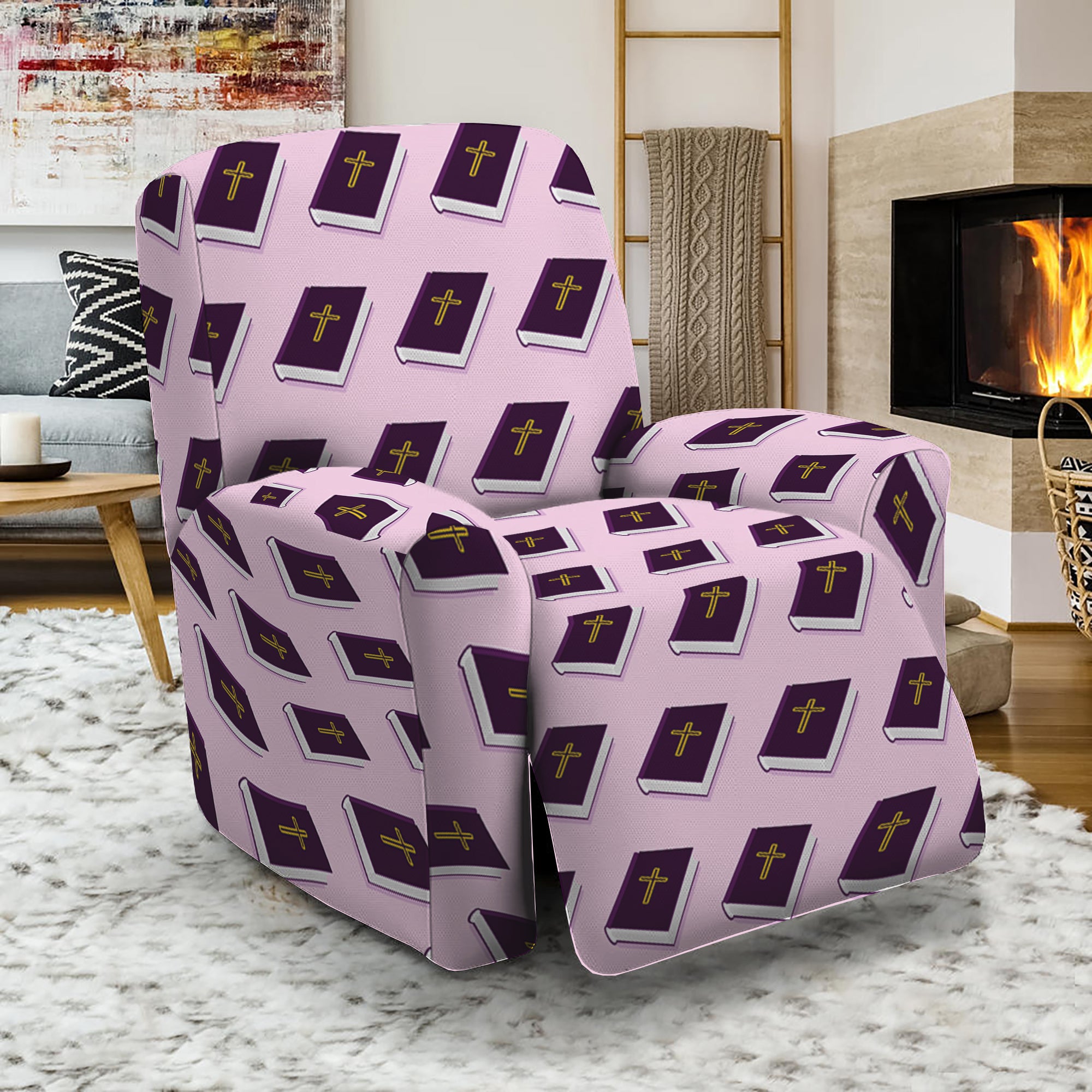 Purple Holy Bible Pattern Print Recliner Slipcover