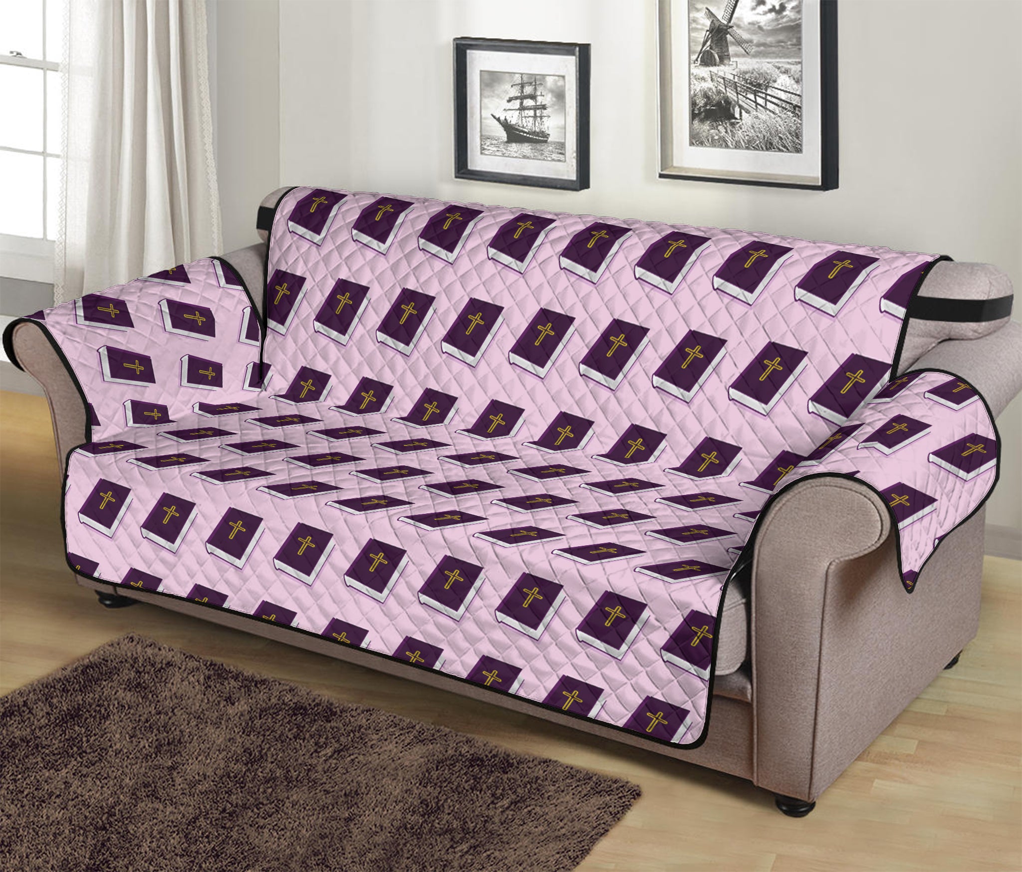 Purple Holy Bible Pattern Print Sofa Protector