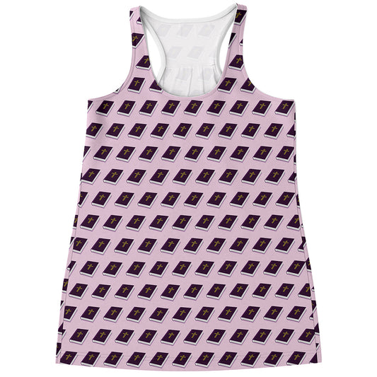 Purple Holy Bible Pattern Print Women's Racerback Tank Top