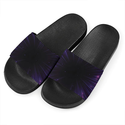 Purple Hyperspace Print Black Slide Sandals