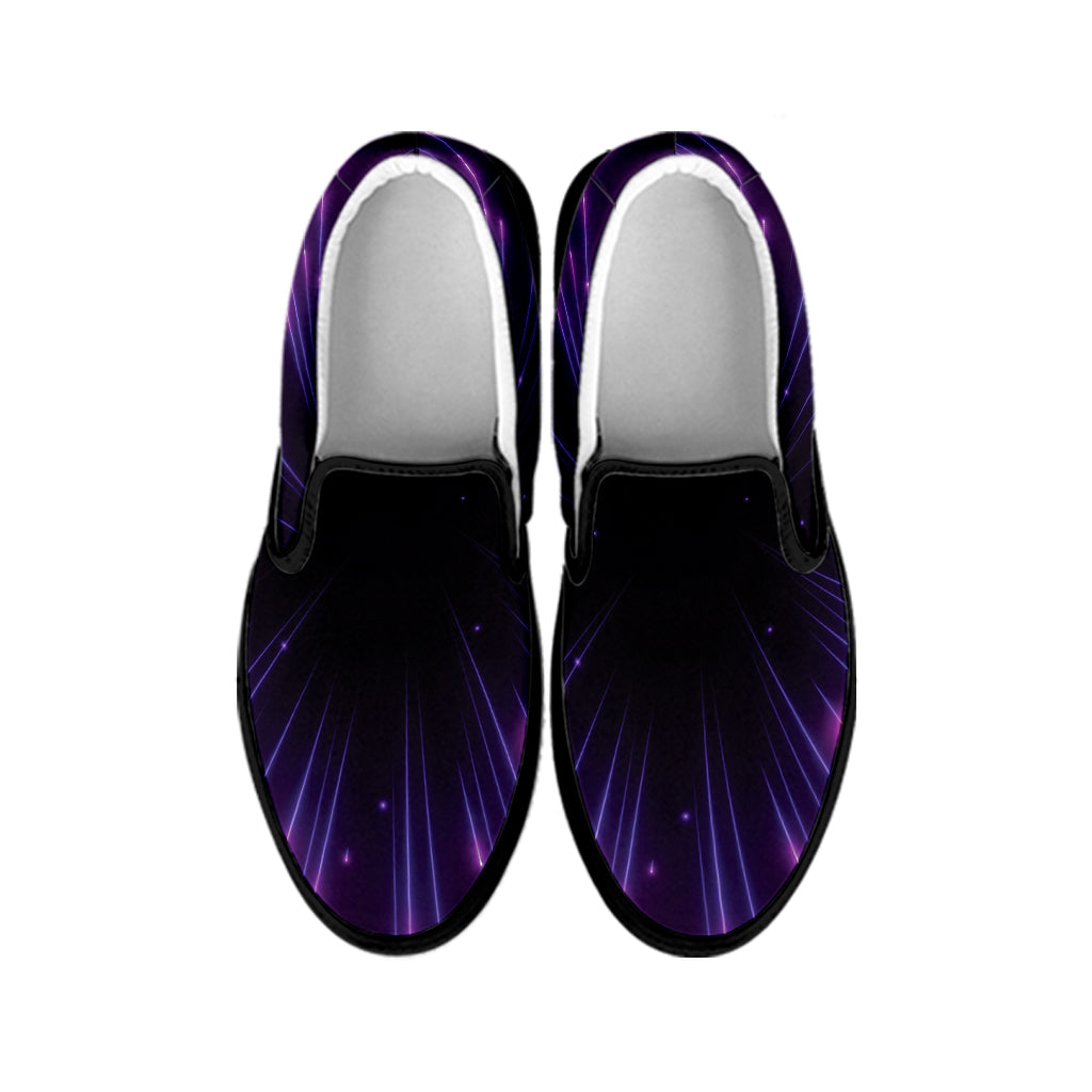 Purple Hyperspace Print Black Slip On Shoes