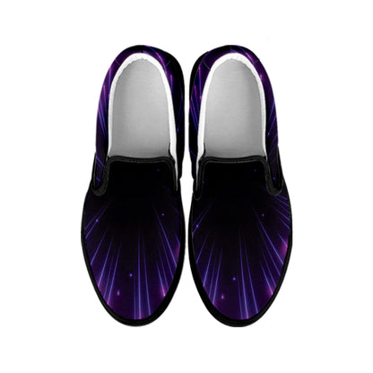 Purple Hyperspace Print Black Slip On Shoes