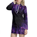 Purple Hyperspace Print Hoodie Dress
