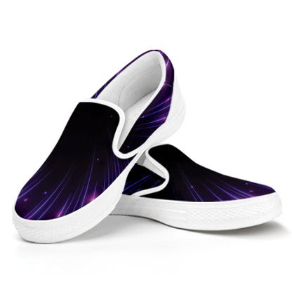 Purple Hyperspace Print White Slip On Shoes