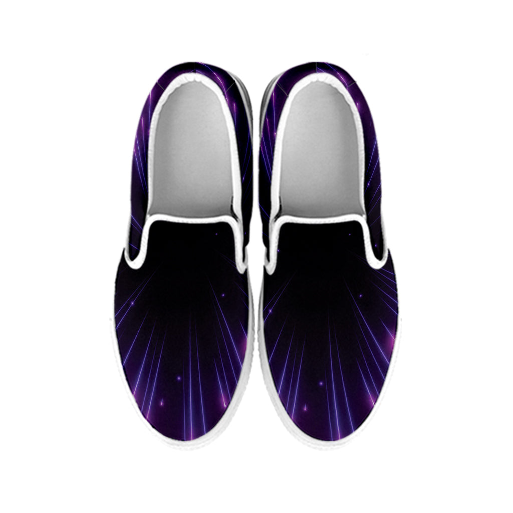 Purple Hyperspace Print White Slip On Shoes