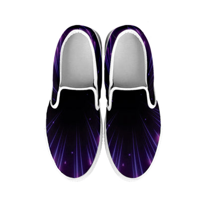 Purple Hyperspace Print White Slip On Shoes