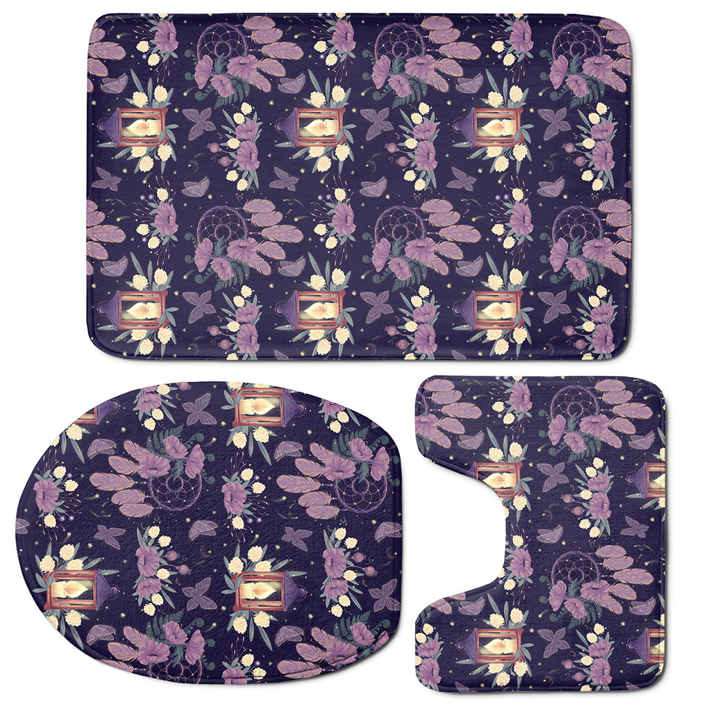 Purple Indian Dream Catcher Print 3 Piece Bath Mat Set